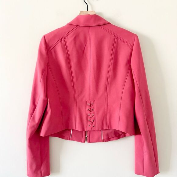White House Black Market Moto Jacket with Lace up Detail in Pink Size 12 - Picture 3 of 5